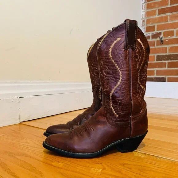 Vintage Justin Cowboy Boots Size 6 B Leather USA Made Western Rich Brown - Picture 8 of 16